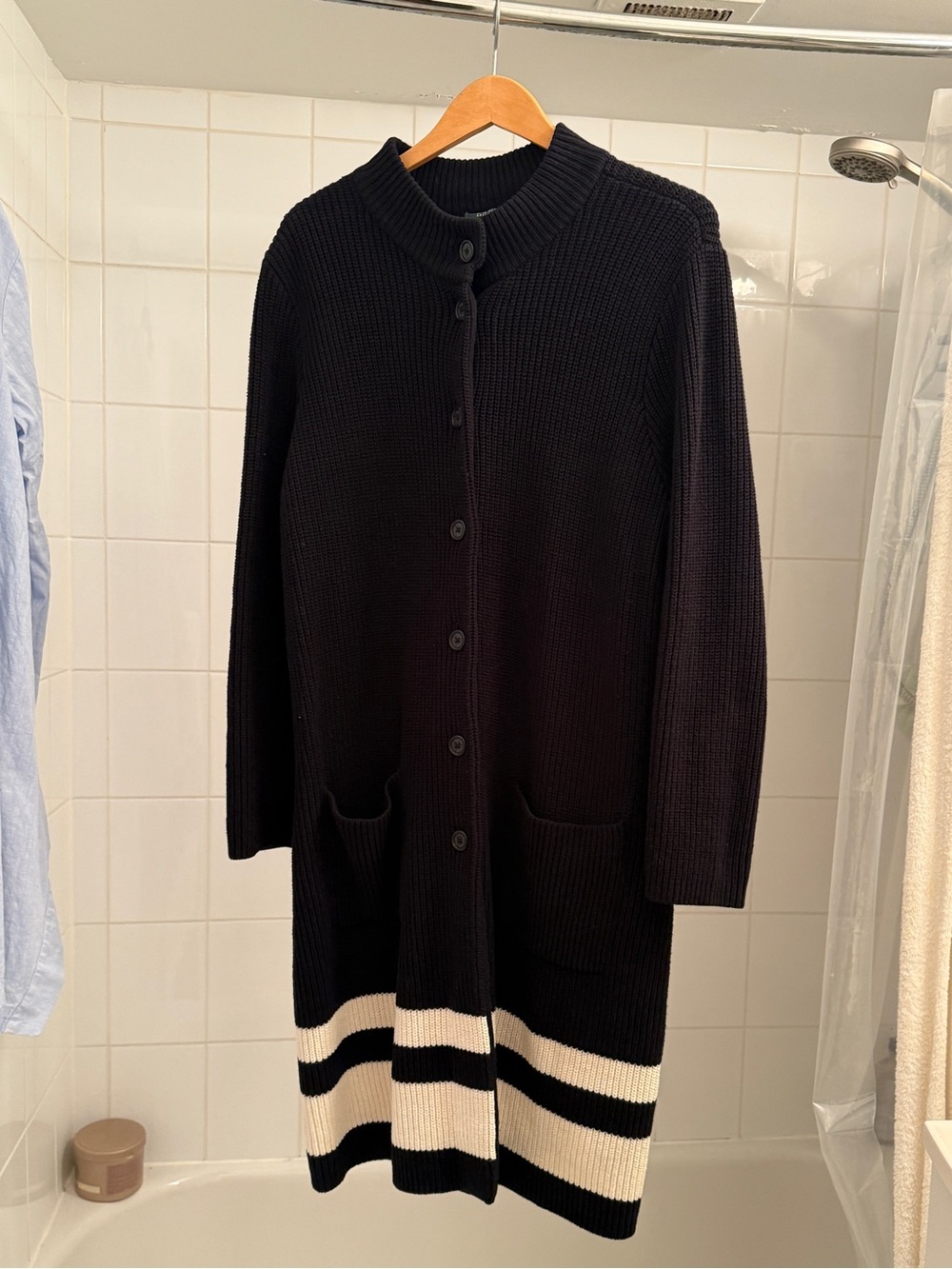 Ralph Lauren Long Black Knit Cardigan with white Stripe